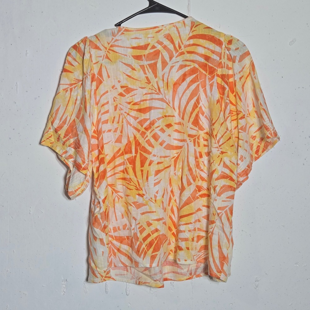 Land n Sea Orange Linen Blend Tropical Top Medium Boho Summer Coastal Resort - Picture 2 of 9